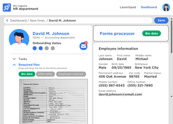 A UI design of an employee onboarding system